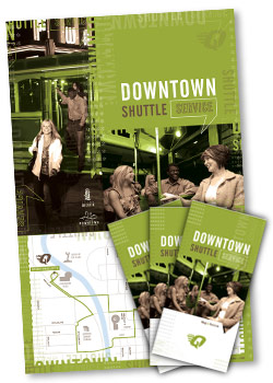 The Q-Line trolley poster, and brochures designed by Entermotion Design Studio in Wichita Kansas